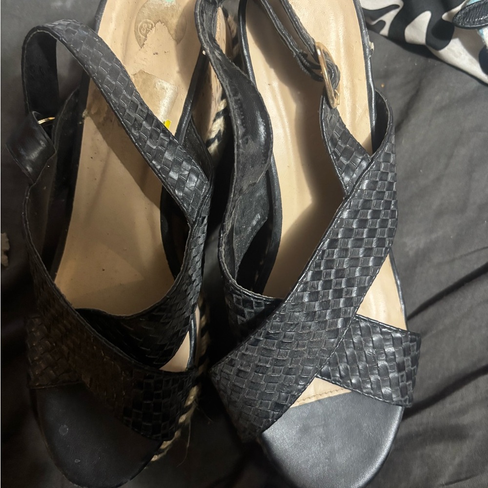Source Unknown Black Woven Slingback Sandals